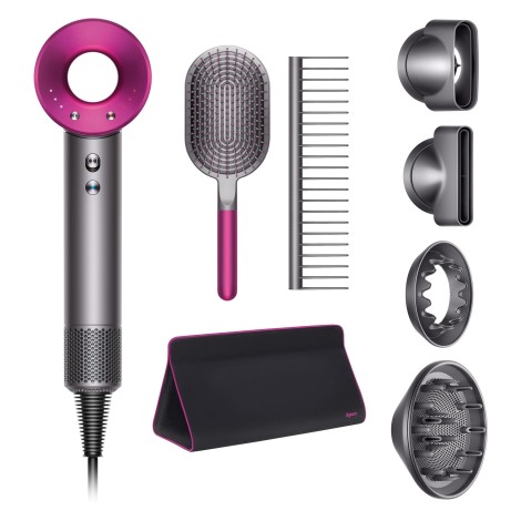 Фен Dyson Supersonic HD03 (фуксия) с 4 насадками, черным дорожным чехлом и расческами