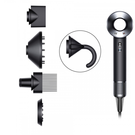 Фен Dyson Supersonic (черный/серебристый) с 5 насадками